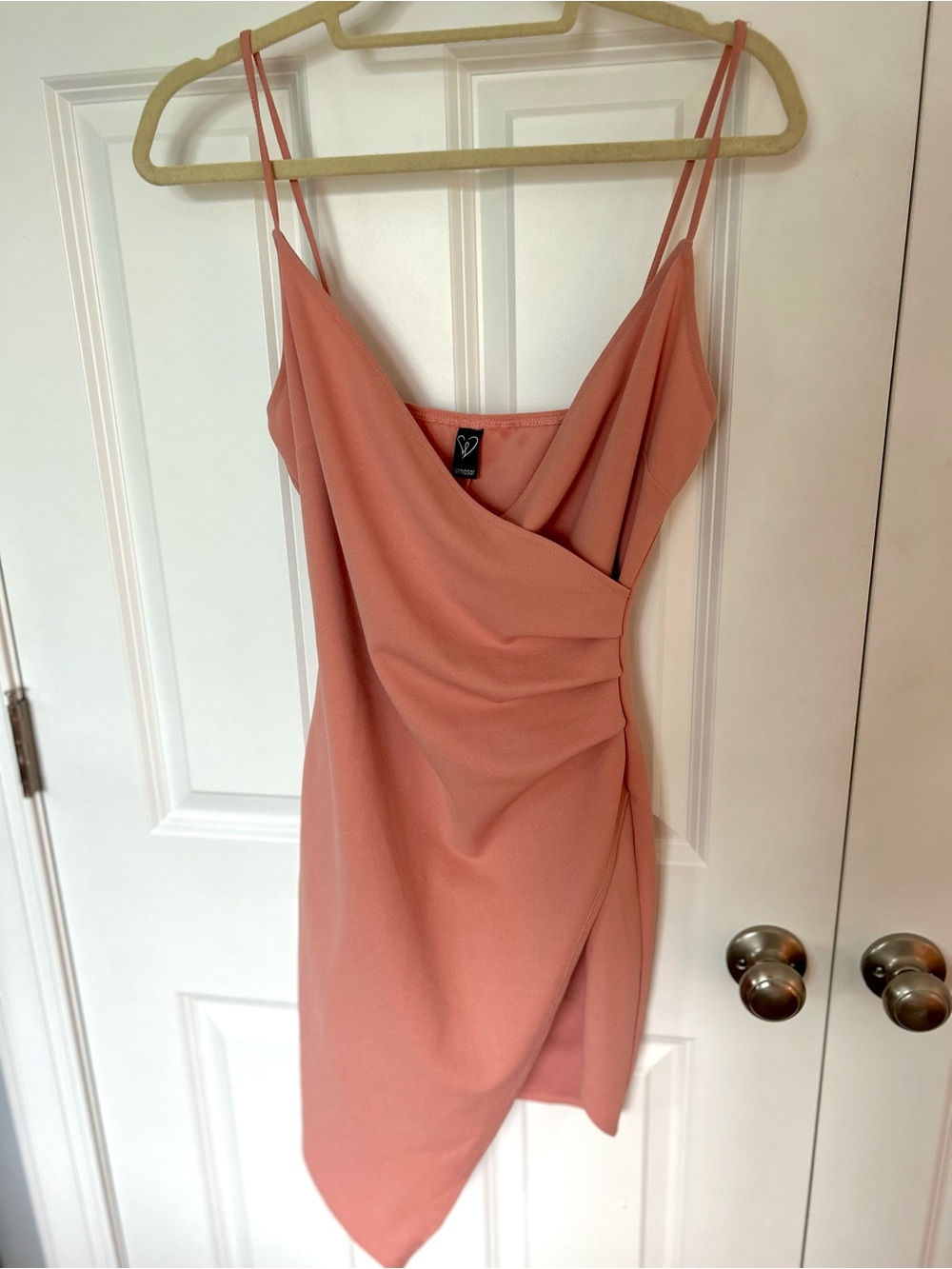 Windsor Dusty Coral Double-Strap Wrap Mini Dress